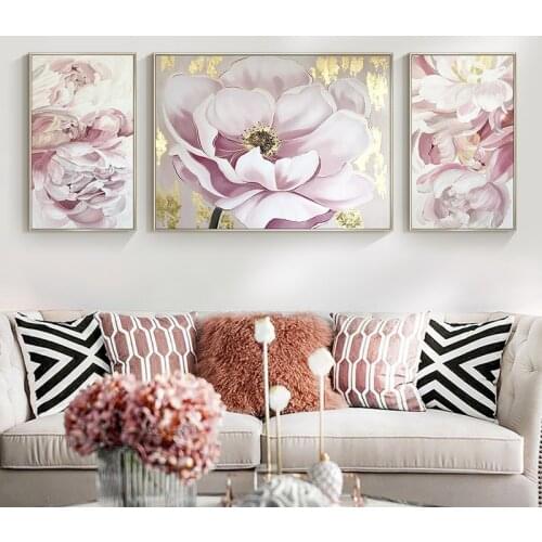 EECAMAIL 5D DIY Diamond Painting Full Diamond Embroidered Modern Peony Flower Triptych Bedroom Living Room Painting No Frame