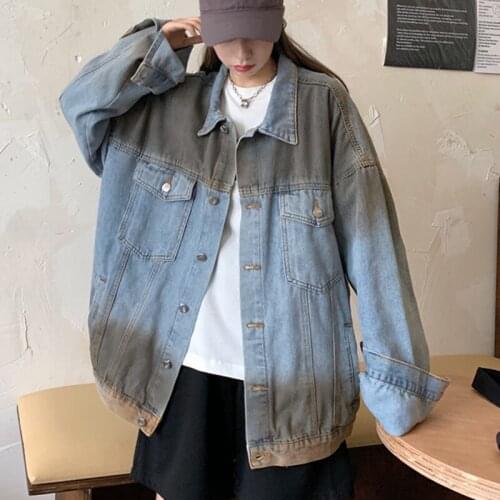Gradient denim jacket Loose jacket Woman Jeans Jacket Women Denim Female Casual Long Sleeve Button Outwear Coats Top 876J