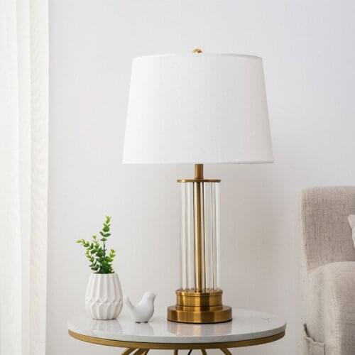 Crystal glass rod table lamp living room sofa table lamp luxury villa fabric lampshade bedroom bedside lamp E27