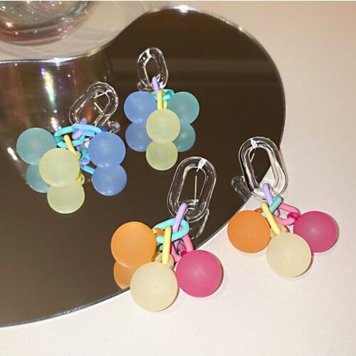 Exaggerated Fashion Round Earrings For Women Long Drop Acrylic Balls Pendent Earring Colorful Temperament Design Dangle Jewelry