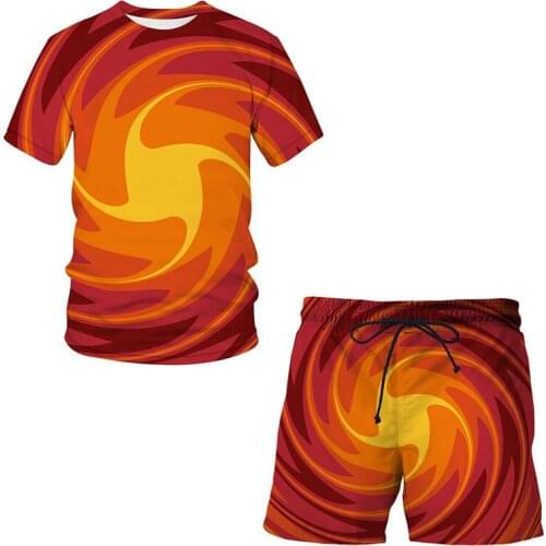 Summer 2021 new childrens 3D Vertigo pattern suit pattern T shirt short sleeve + casual shorts Streetwear Men clothing