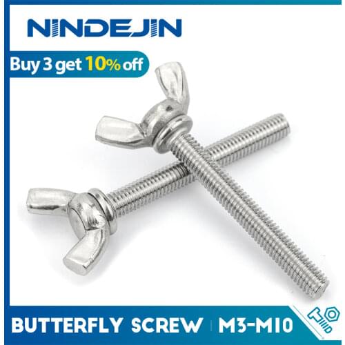 NINDEJIN 1-5pcs Wing bolts butterfly screw 304 stainless steel M3 M4 M5 M6 M8 M10 wing head thumb screws DIN316