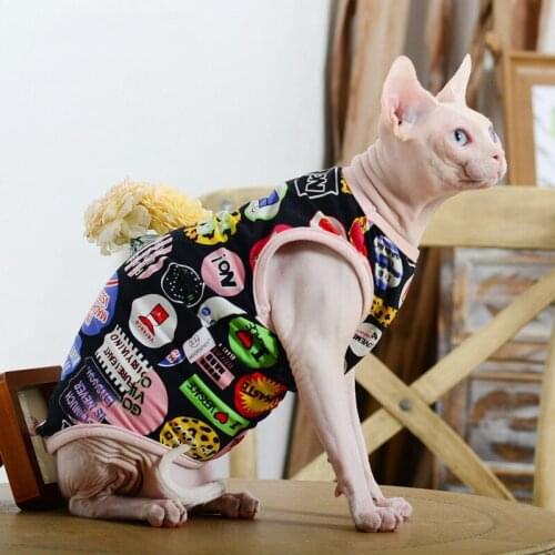 New 2022 Spring Sphynx Puppy Pet Cat Clothes For Cats Summer Fashion Print Vest Classic Hairless Cat Clothes