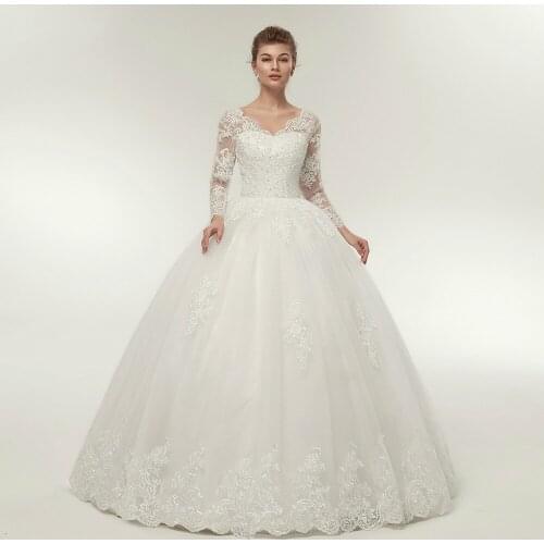 Vintage Lace Up Wedding Dresses Long Sleeve 2019 Customized Plus Size Bridal Ball Gown Robe de Mariage