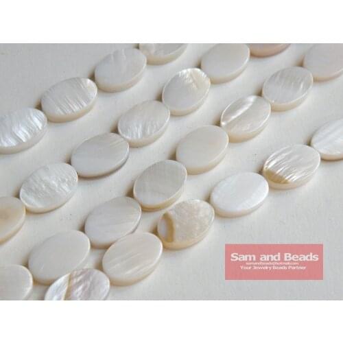 Wholesale!!! (1 Strands) 13x9x3mm White Natural Mother of Pearl Shell Flat Oval Beads Approx 39CM Per Strand