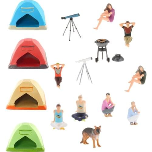 1:64 Hand Painted Resin Figures Doll Camping BBQ Scenes Building Kits Landscape Layout Diorama for Miniature Scene Accessories