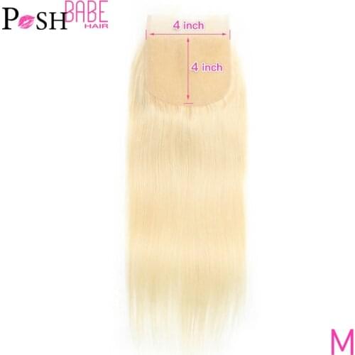 POSH BABE 4x4 Lace Closure 8 - 22 Inch Brazilian Hair Weave Straight Remy Human Hair Extensions 613 Honey Blonde Colored Closure