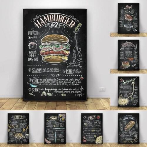 Burger Hot Dog Kitchen Internet Cafe Cafe Western Restaurant Canvas Painting Posters Prints Wall Art Pictures for Living Room