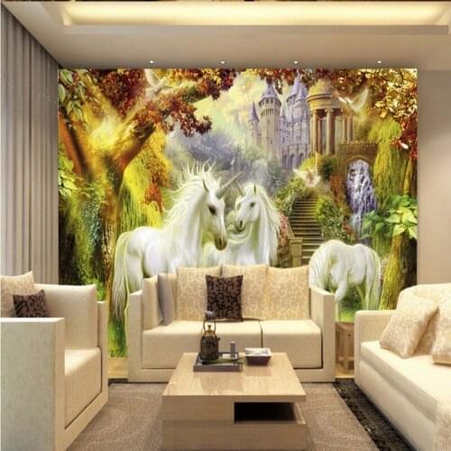 Drop Shipping Photo Wallpaper 3D Stereo Wallpaper European Forest White Horse Background Wall Wallpaper Lobby Studio Mural