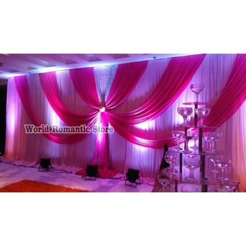 Romantic White Wedding Backdrop with fushcia drapery Wedding Stage decor