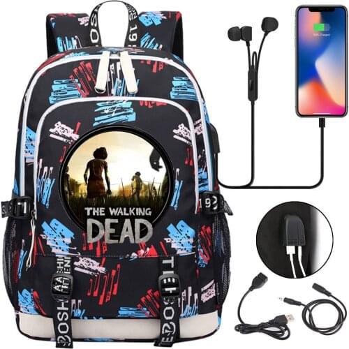 The Walking Dead Backpack Women Men Multifunction USB Charging Laptop Backpack School Travel Bags