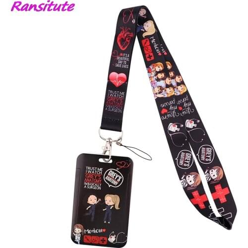 Ransitute R2106 TV Show Greys Anatomy ID Card Holder Bus Card Holder Staff Card Lanyard For Doctor Nurse Phone DIY Hang Rope