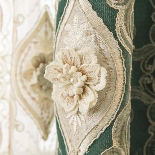 Green European elegant blackout curtains 3D flower embroidery design curtain tulle curtains for living room bedroom purple #4