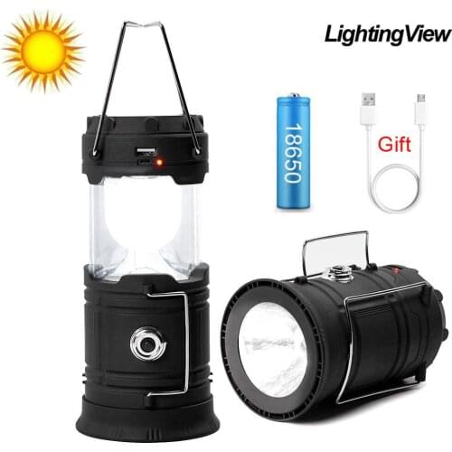Lightingview LED Camping Lantern Flashlights Collapsible Solar Tent Light Gear Equipment for Outdoor Hiking Camping Emergencies