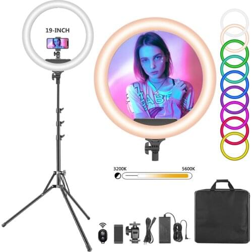 Neewer 19-inch RGB LED Ring Light with Stand, 60W Dimmable Bi-Color 3200K-5600K CRI 95+ with Special Scenes Effect for Video