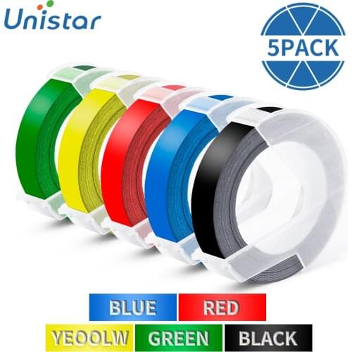 Unistar 5 Rolls 9mm 3D Embossing Tapes Compatible for Dymo Label Printer Organizer Xpress Makers 520109 520102