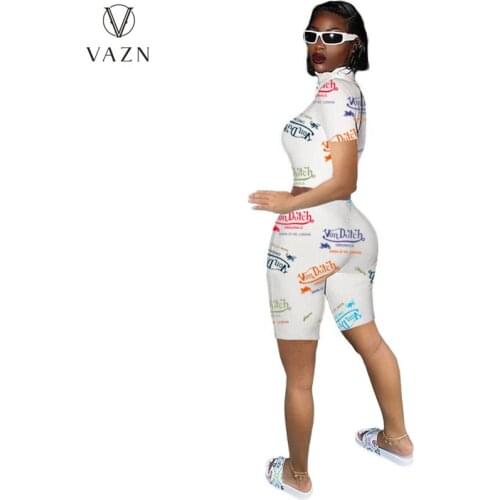 VAZN 2021 Summer Jogging Femme Biker Shorts Women Clothes Outfit 2 Piece Set Women Top And Pant