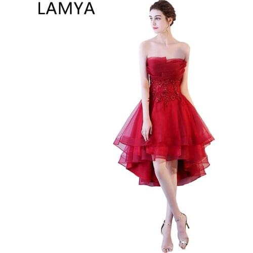LAMYA Tulle High Low Evening Party Dresses Customized Appliques Short Front Long Back Fromal Gown Scalloped vestido de festa