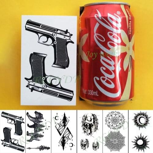 Waterproof Temporary Tattoo Sticker gun bear forest moon flower tatto flash tatoo fake tattoos for men women lady
