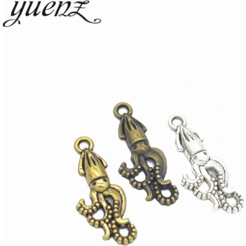 YuenZ 30 pcs 4 color Antique Silver color squid Charms Zinc Alloy necklace,earring bracelet jewelry DIY handmade 22*7mm D759