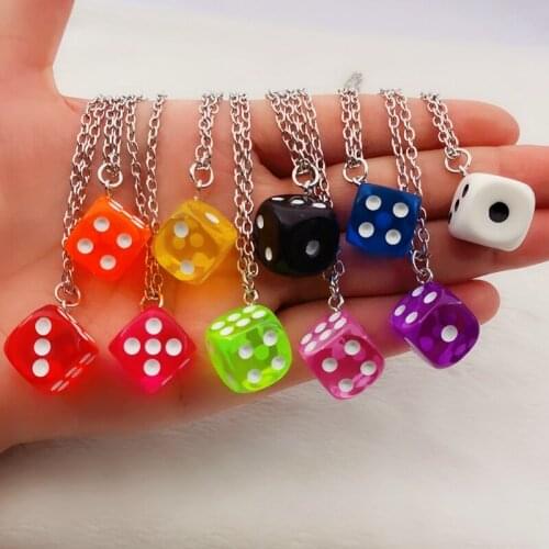 Funny Acrylic 3D Dice Pendant Necklace Cool Punk Necklace Casino Women Men Jewelry Personality Fun Necklace