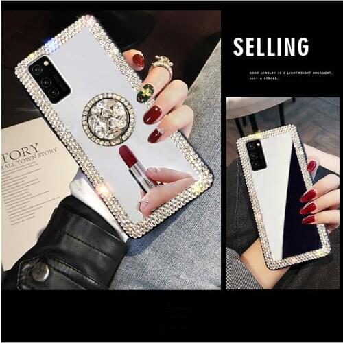 Makeup Glass Rhinestone Mirror Case For Samsung Note 20 Ultra S21 S20FE A21S A41 A31 A81 Note10 Lite Telefon Kilifi Phone Funda