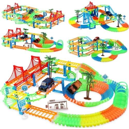 Railway Racing Track Play Set Educational DIY Bend Flexible Race Track Electronic Flash Light Car Toys For children Gift