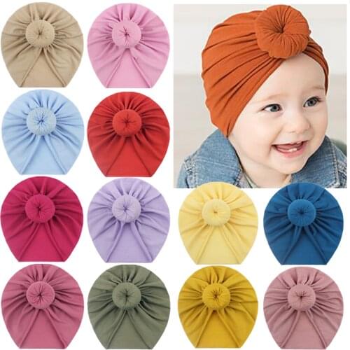 Toddler Kids Infant Headbands Baby Boys Girls Solid Bow Knotted Hat Beanie Headwear Accessories Soft Turban Head Band