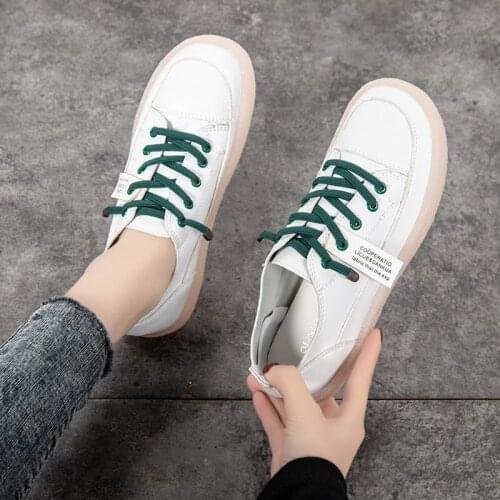 2021 New Genuine Leather Women Sneakers Slip On White Fashion Tennis Shoes Casual Flats Rubber Comfortable Brand