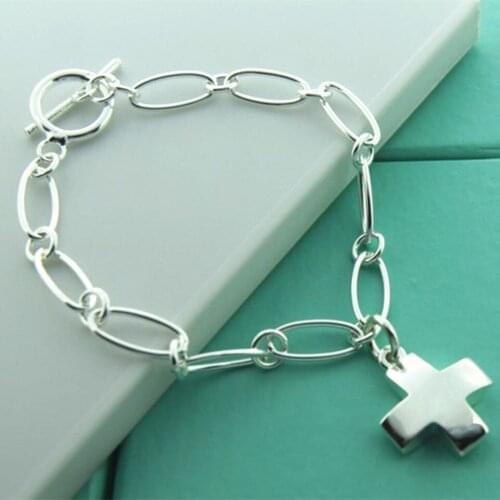 Cross Pendant Bracelet For Women 925 Silver Hollow Chain Bracelet Fashion Party Gift