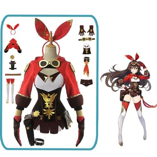 Game Genshin Impact Amber Cosplay Costume Amber Cosplay Costume Women Red Comtume Halloween Top Pant Uniform Full Set