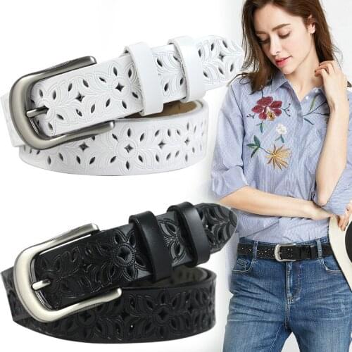 2019Hot New Fashion Real Cow Leather Women Belt For Jean Ladies Hollow Out Belt Straps Girls Fashion Accessories Black Waistband