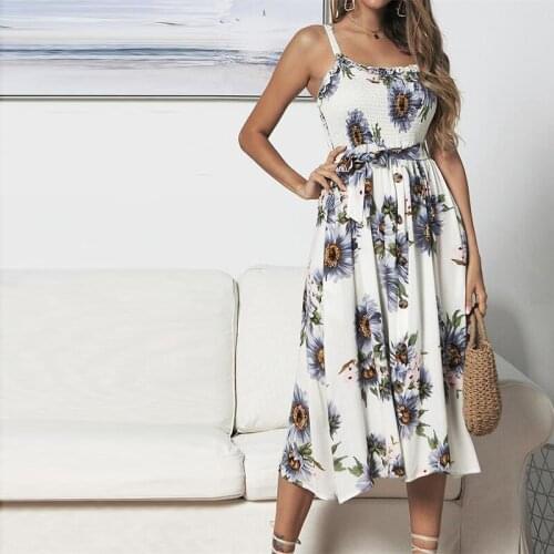 Halter Backless Summer Dress Women Hollow out Sleeveless Midi Dress Elegant High Waist Boho Floral Dot Dress Female Vestidos