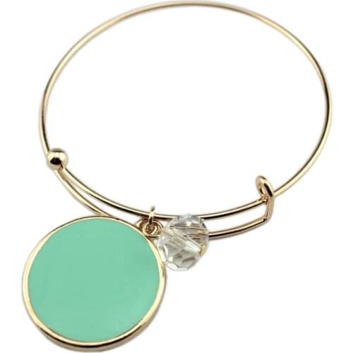 ZWPON Fashion Gold Trendy Round Enamel Disc Charm Adjustable Wire Monogram Bracelets Bangles Women Female Jewelry Wholesale