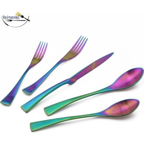 1Piece Luxury Multicolor Rainbow Dinner Set Stainless Steel Wedding Travel Cutlery Dinner Knife Fork Scoops Silverware Set