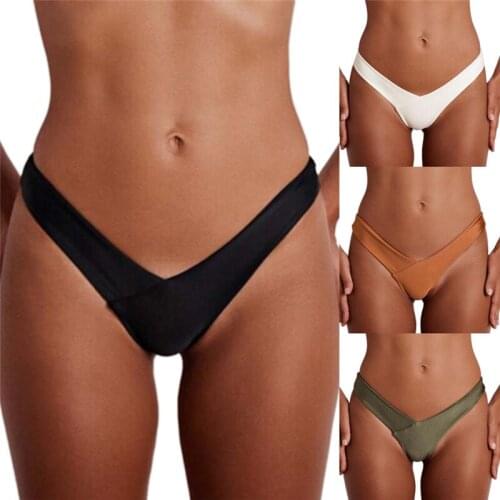 1PC Sexy Women Bikini Thong Bottom Brazilian V Cheeky Ruched Semi Swimwear Beachwear
