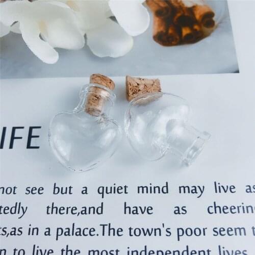 10Pcs 2ml Small Clear Glass Ornaments Heart Shaped Bottles with Cork Mini Vitreous Crafts Perfume Wishing Travel Sub Vials