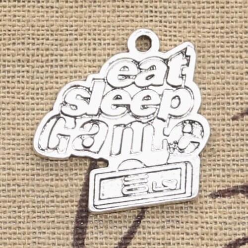 6pcs Charms Eat Sleep Game 24x24mm Antique Making Pendant fit,Vintage Tibetan Silver color,DIY Handmade Jewelry