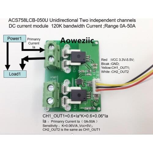 Aoweziic ACS758LCB-050U ACS758LCB ACS758 Unidirectional Two independent channels DC current detection module Rang:0A-50A