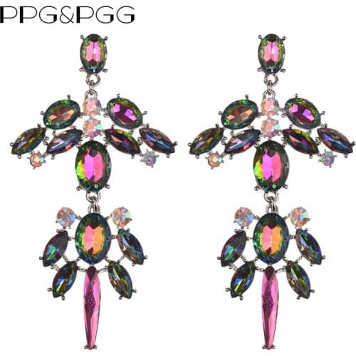 PPG&PGG Big Crystal Drop Earrings Wedding Gem Earrings Big Long Statement Earrings Brand Jewelry Brincos Hot Sale For Women