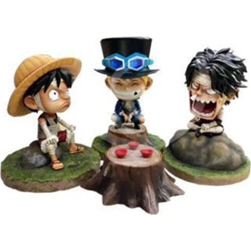 One Piece Sitting position Qposket The bandage Luffy Ace Sabo Boxed models 15cm