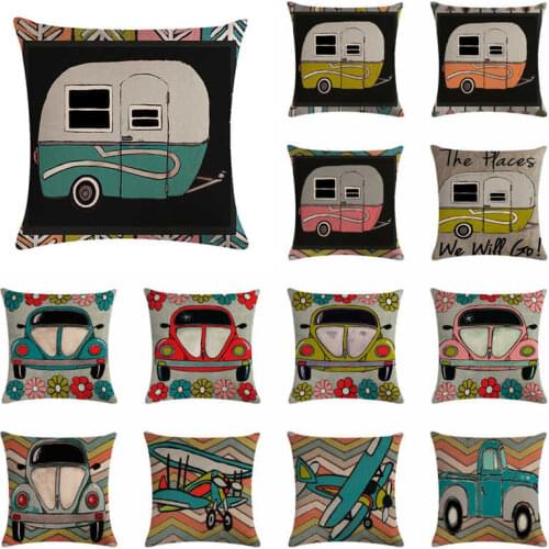 Pillow Case Sofa Cushion Cover Home Decor Cartoon Car Cotton Linen 18