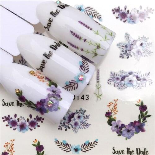 Flower Lavender Nail stickers art decorations slider adhesive Water Transfer decals manicure lacquer accessoires polish foil