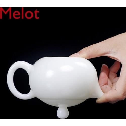Dehua Sheep Fat Jade Teapot with Filter Household Ceramic Tea Maker Set Office Chinese White Kung Fu Tea Set