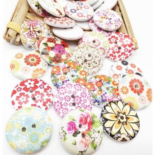 20PCS/Lot 15mm 2 Holes Mixed Flower Tree Pattern Wooden Buttons DIY Clothing Handcraft Scrapbooking Supplies WD0328