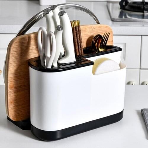 Kitchen Utensil Holder Plastic Knife Block Drainboard Tableware Cutting Board Storage Rack Shelf