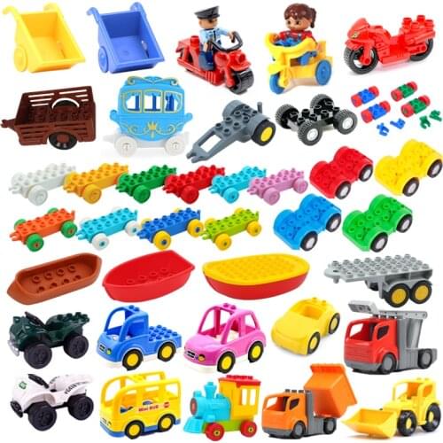 Traffic Big Building Blocks Vehicle Accessories Compatible Duplos Transportation Inserting Car Model Assembly Education kid Toys