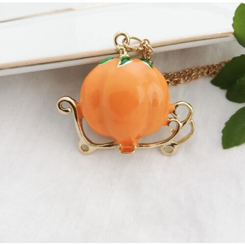 In Europe and the three-dimensional pumpkin necklace alloy enamel glaze sautoir long necklace source manufacturers