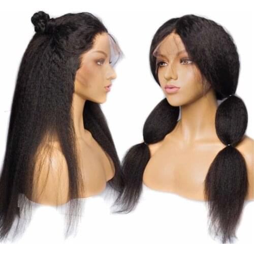 Long Kinky Straight Synthetic Lace Frontal Wigs Heat Resistant Fiber Natural Hair Yaki Synthetic Lace Front Wigs For Women