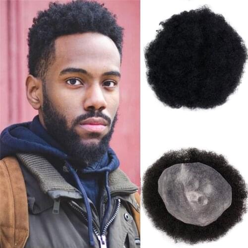 Eseewigs Mens Toupee 10x8" Replacement Afro Curl Mens Wig Full Swiss Lace Hairpiece For Men 100% Brazilian Remy Human Hair 1B